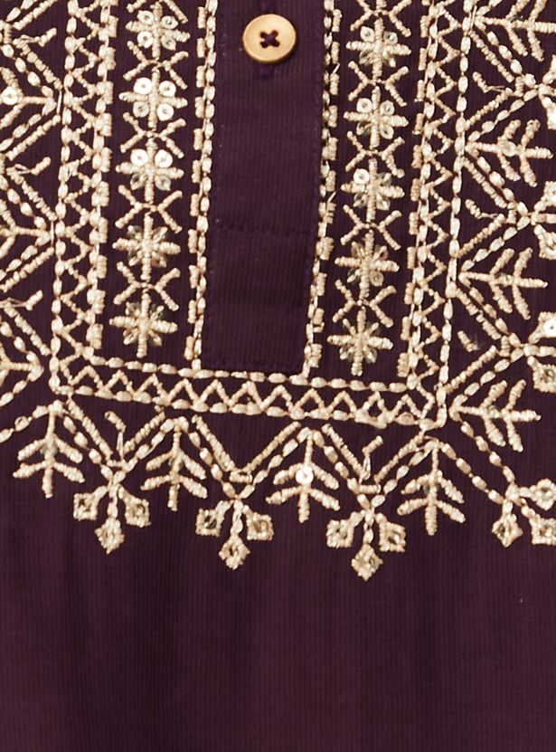 Plus Size Purple Embroidered A-Line Kurta Trousers set