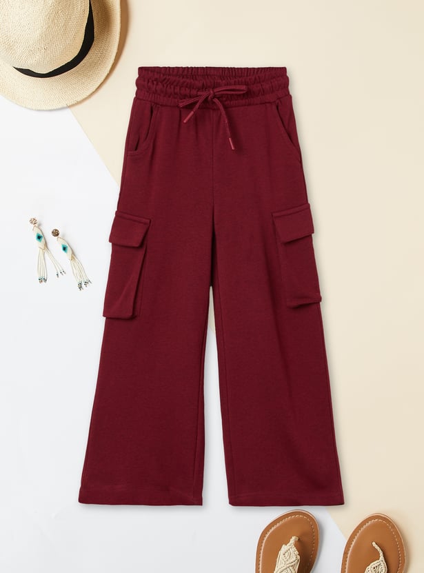 Girls Solid Cargo Track Pants