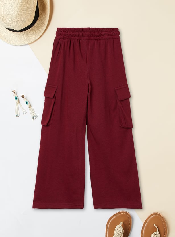 Girls Solid Cargo Track Pants