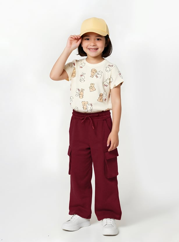 Girls Solid Cargo Track Pants