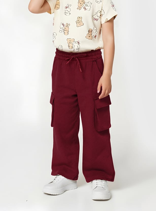 Girls Solid Cargo Track Pants
