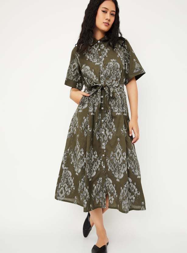 Women Printed Shirt Midi Dress