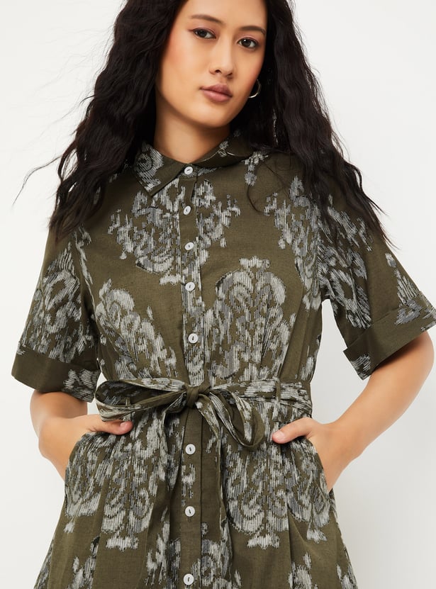 Women Printed Shirt Midi Dress