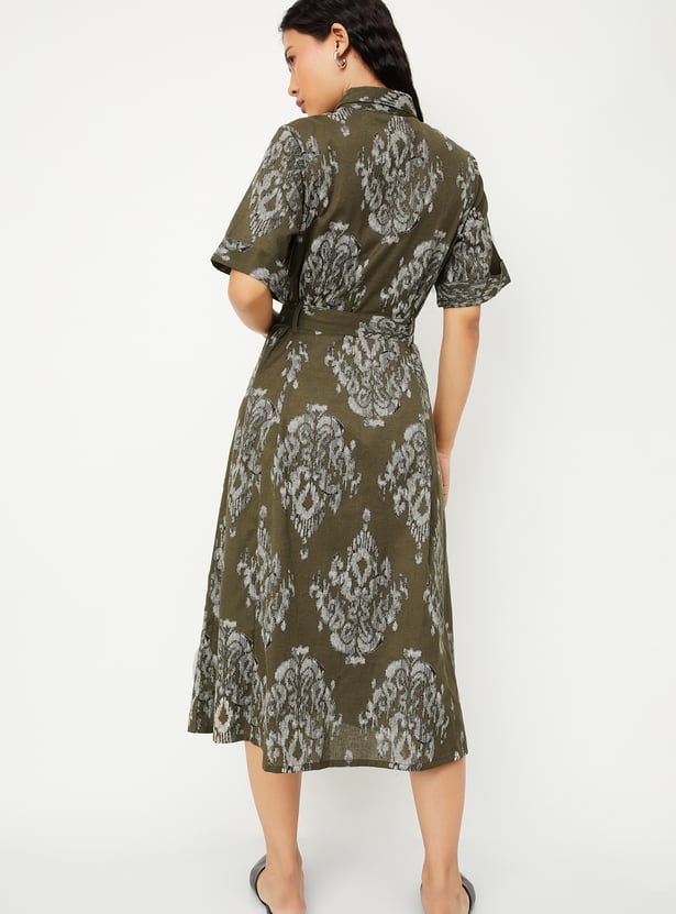 Women Printed Shirt Midi Dress