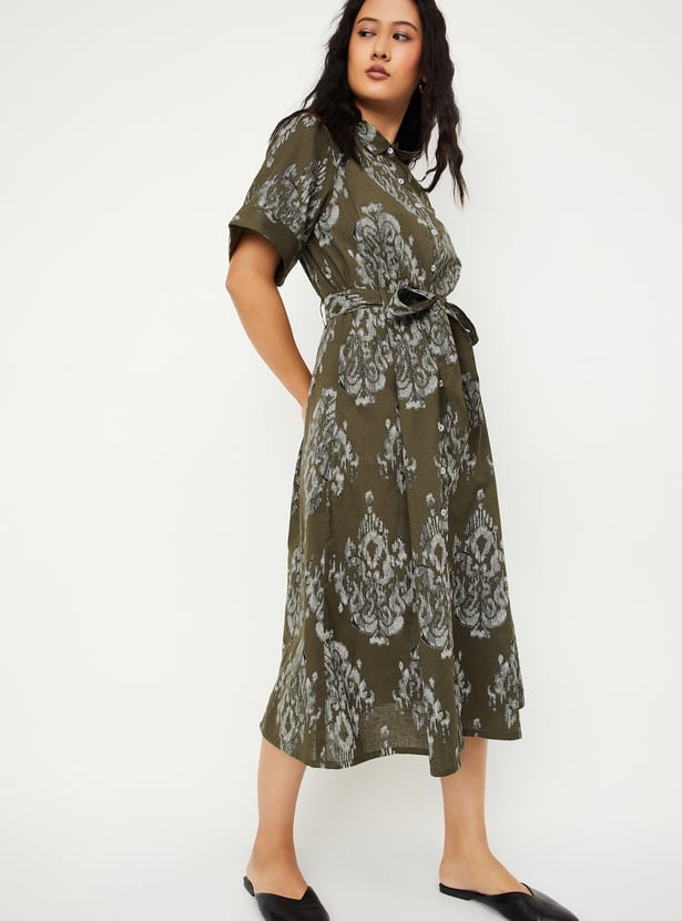 Women Printed Shirt Midi Dress