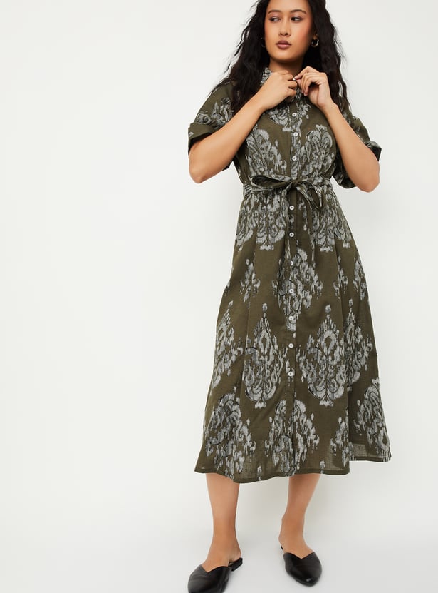 Women Printed Shirt Midi Dress