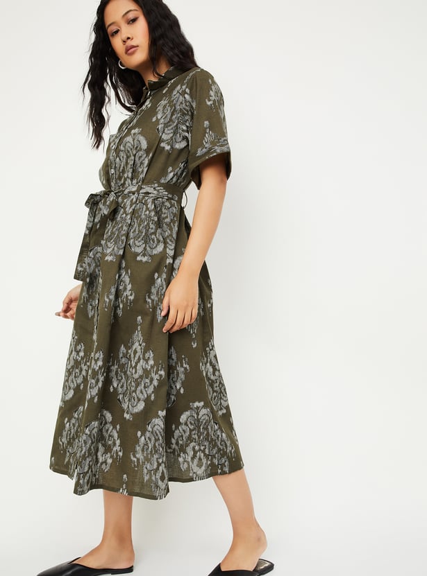Women Printed Shirt Midi Dress