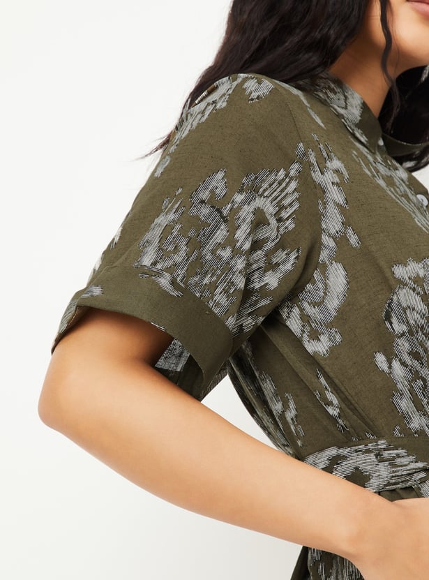 Women Printed Shirt Midi Dress