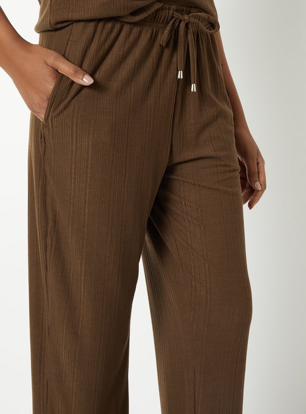 Women Solid Ribbed PJ Set