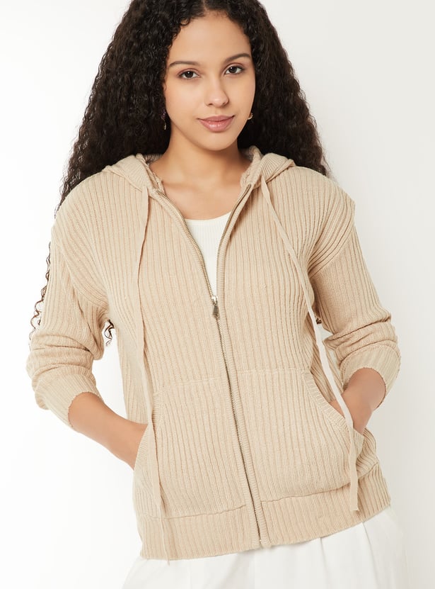Women Knit Hooded Cardigan