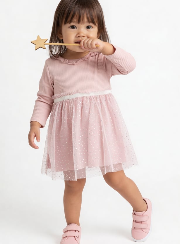 Girls Foil Printed A-Line Dress