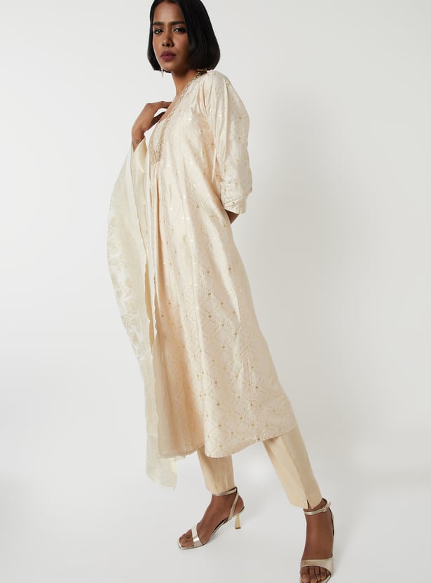 Women Foil Print A-line Kurta Set