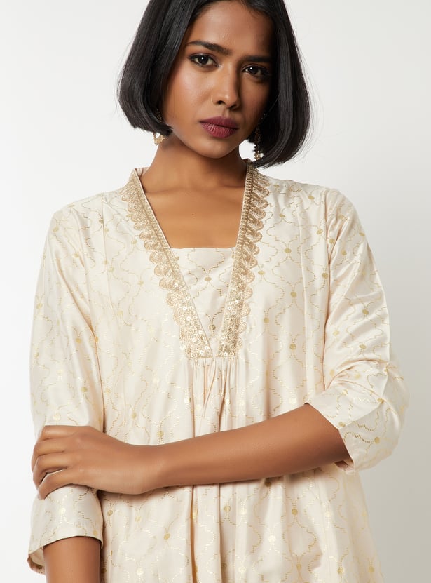 Women Foil Print A-line Kurta Set