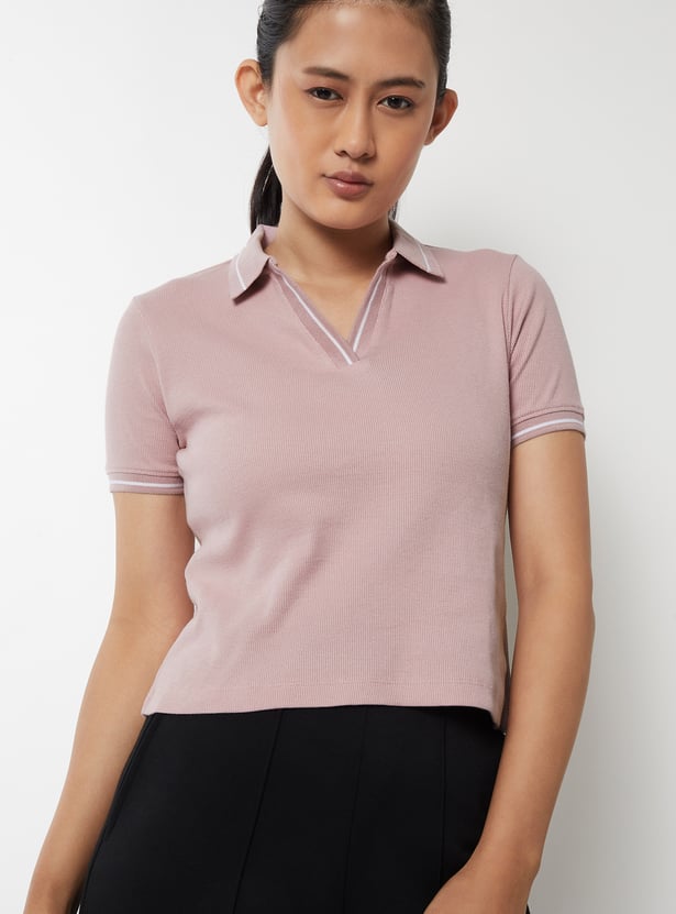 Women Ribbed Sports Polo T-shirt