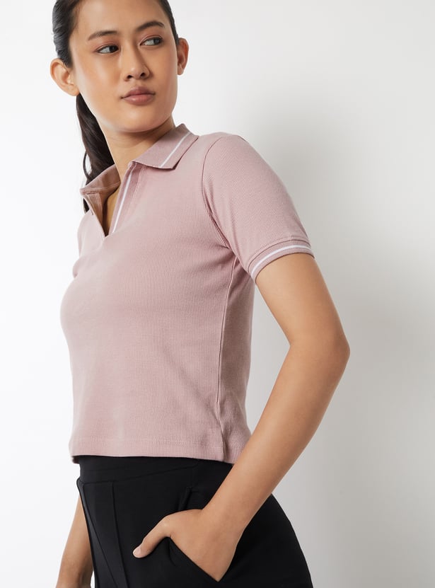 Women Ribbed Sports Polo T-shirt