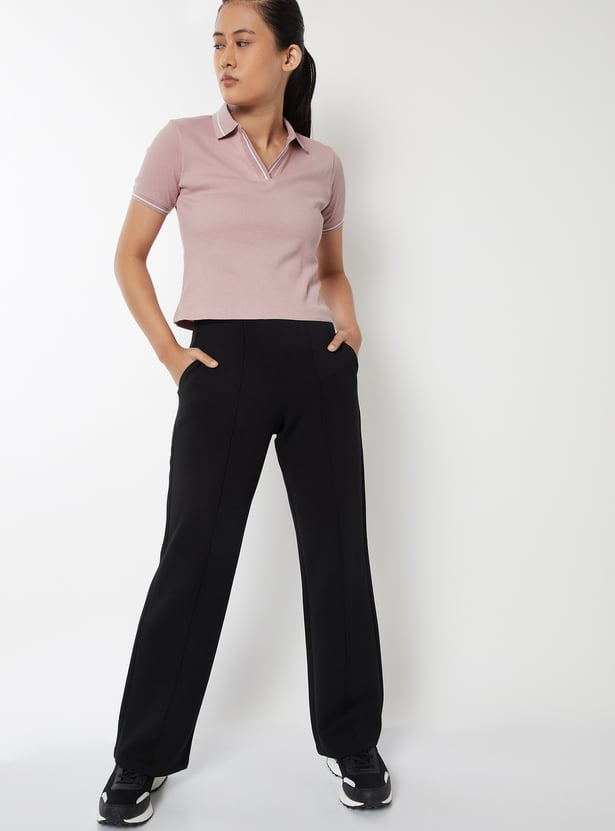 Women Ribbed Sports Polo T-shirt