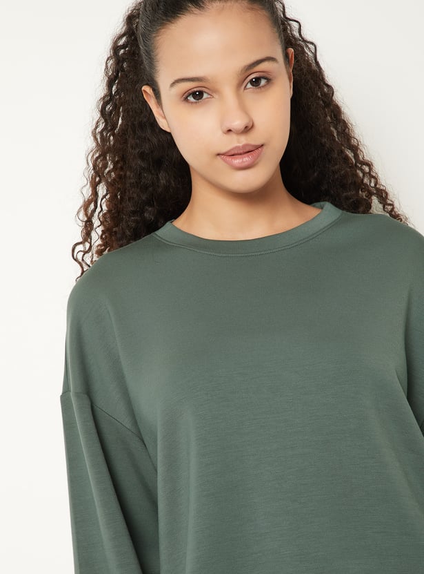 Women Solid Boxy Fit Sports Sweatshirt