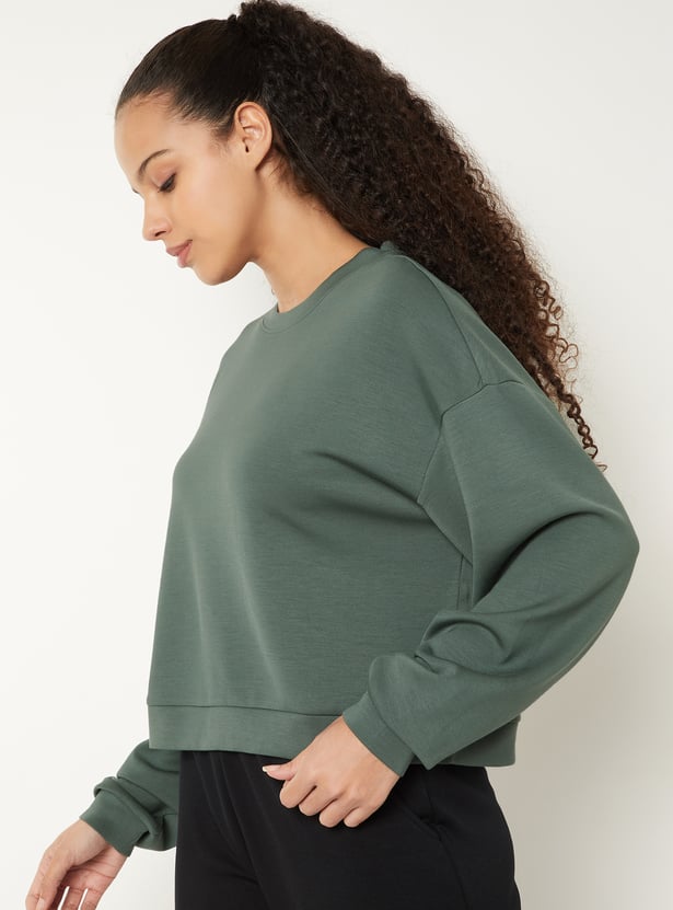 Women Solid Boxy Fit Sports Sweatshirt