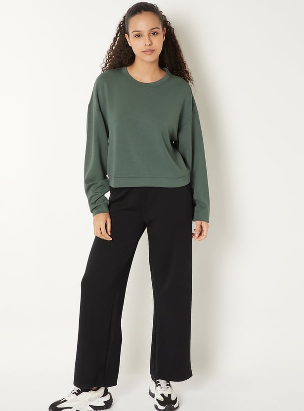 Women Solid Boxy Fit Sports Sweatshirt