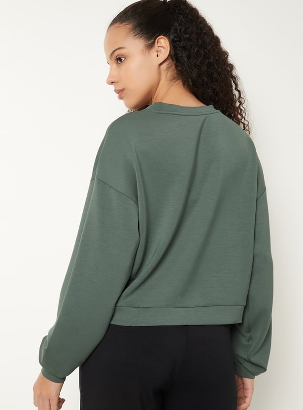 Women Solid Boxy Fit Sports Sweatshirt