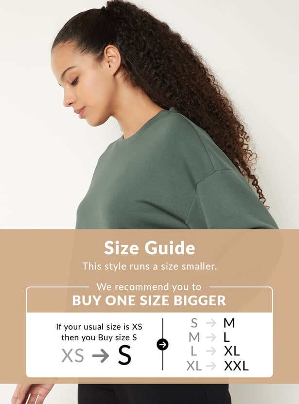 Women Solid Boxy Fit Sports Sweatshirt