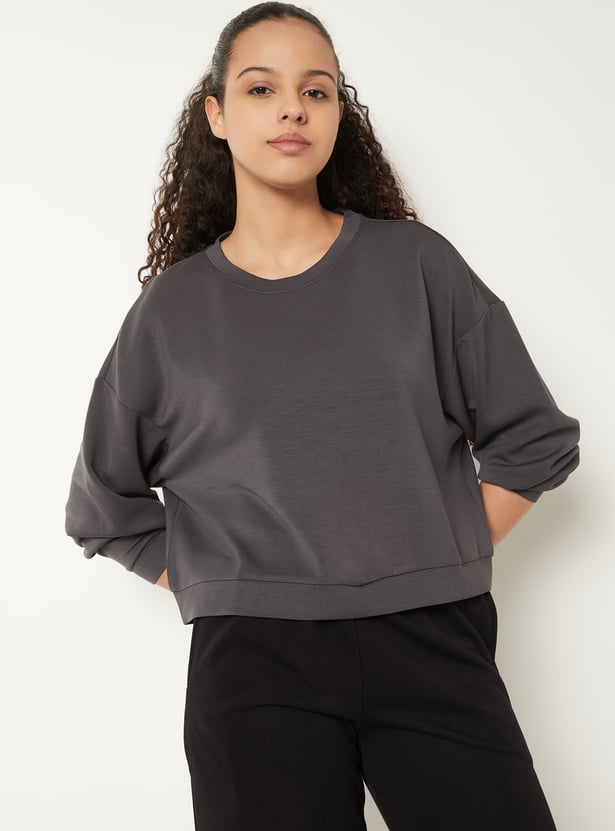 Women Solid Boxy Fit Sports Sweatshirt