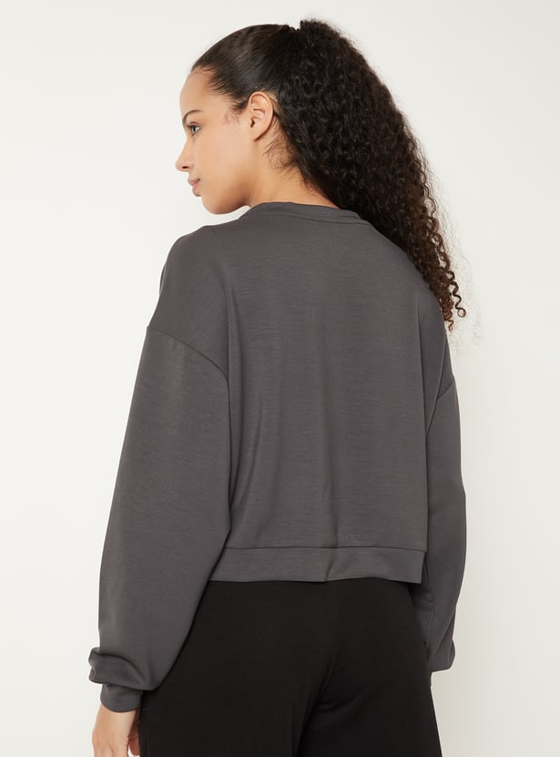 Women Solid Boxy Fit Sports Sweatshirt