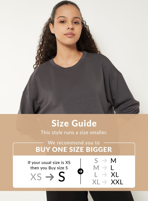 Women Solid Boxy Fit Sports Sweatshirt