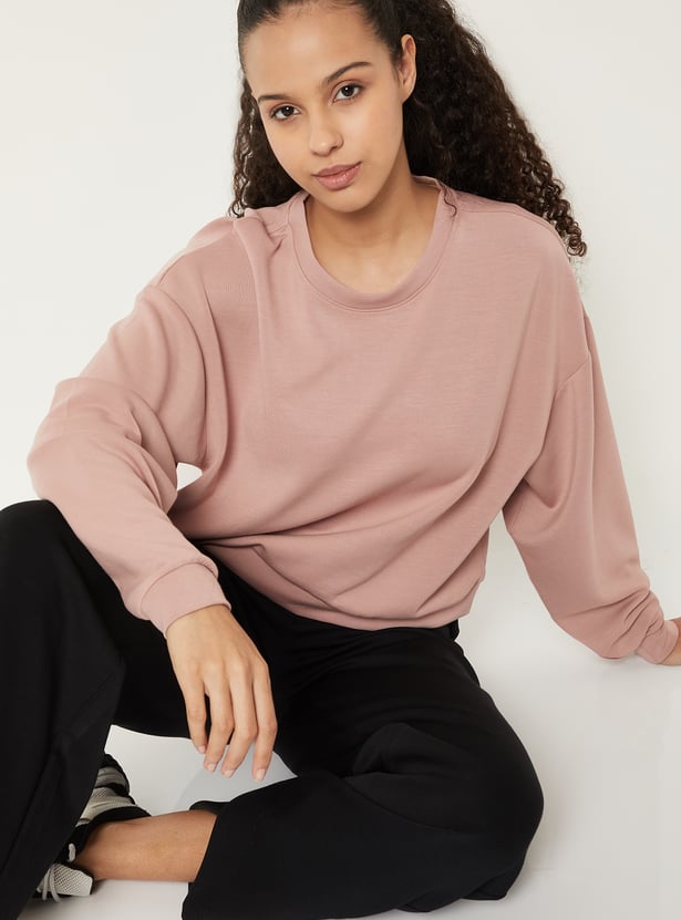 Women Solid Boxy Fit Sports Sweatshirt