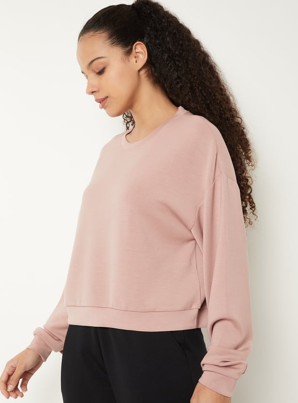 Women Solid Boxy Fit Sports Sweatshirt