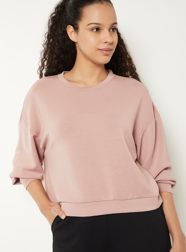 Women Solid Boxy Fit Sports Sweatshirt