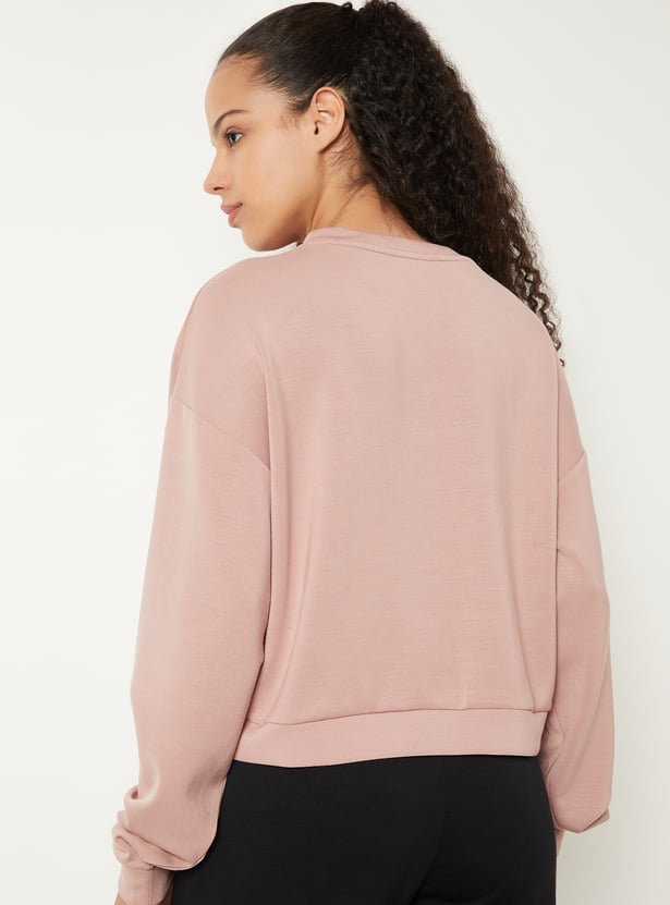 Women Solid Boxy Fit Sports Sweatshirt