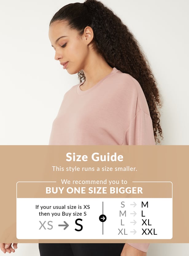 Women Solid Boxy Fit Sports Sweatshirt