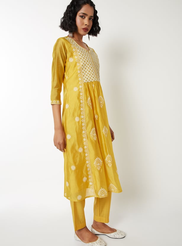 Women Embroidered A-line Kurta Set