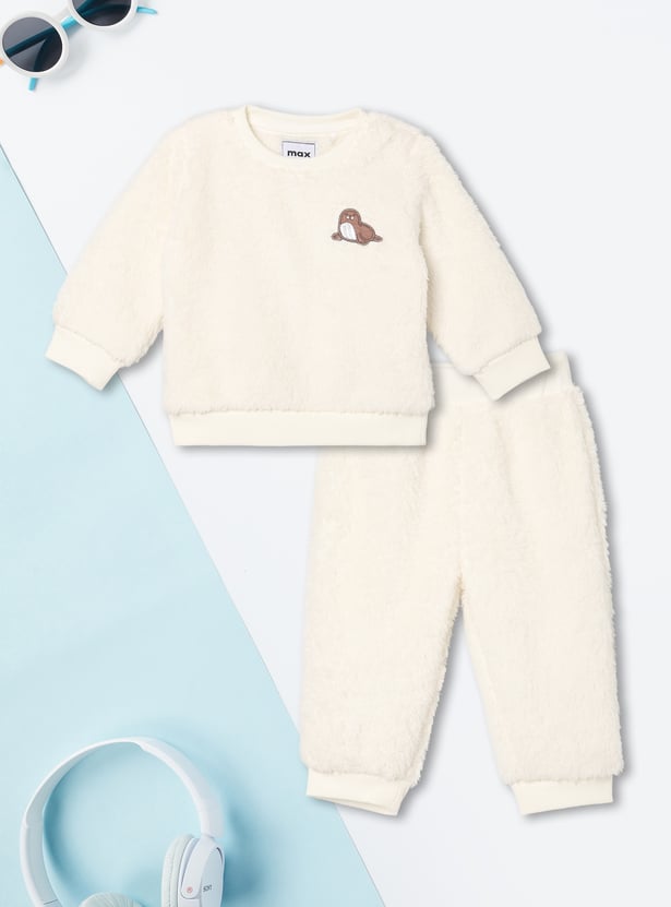 Boys Solid Fuzzy Joggers Set