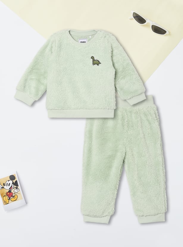 Boys Solid Fuzzy Joggers Set