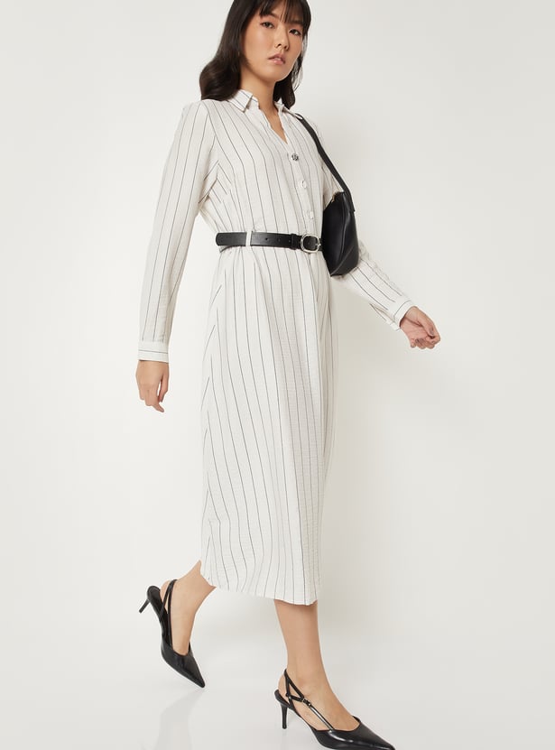Women Solid Shirt Dress with Belt