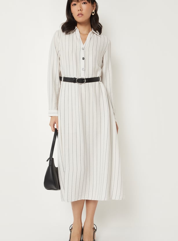 Women Solid Shirt Dress with Belt