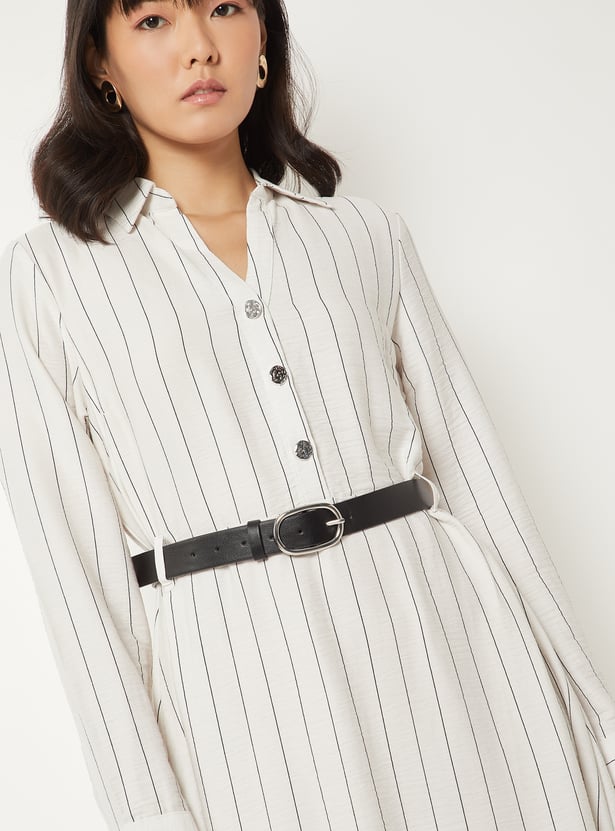 Women Solid Shirt Dress with Belt