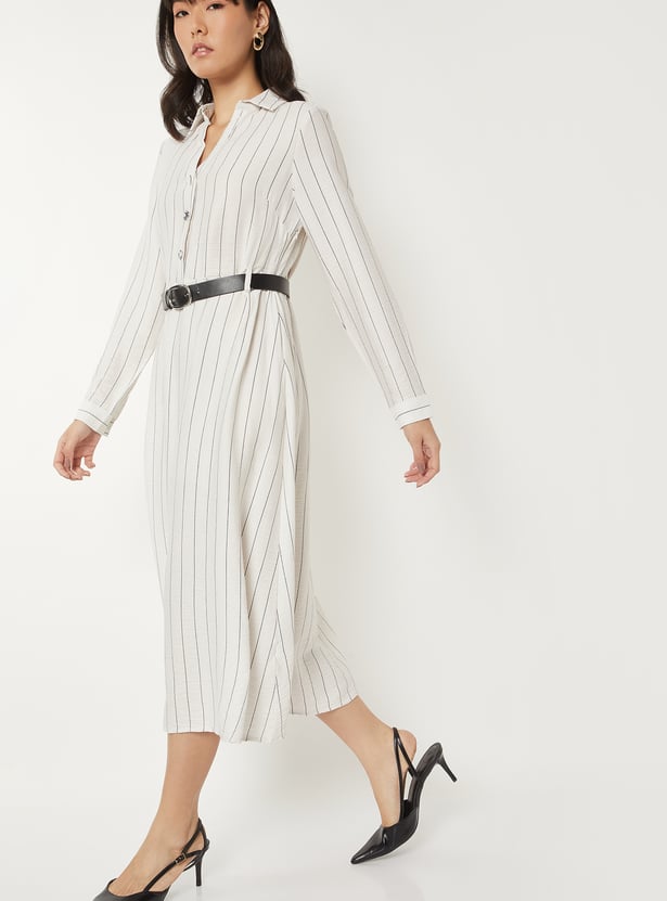 Women Solid Shirt Dress with Belt