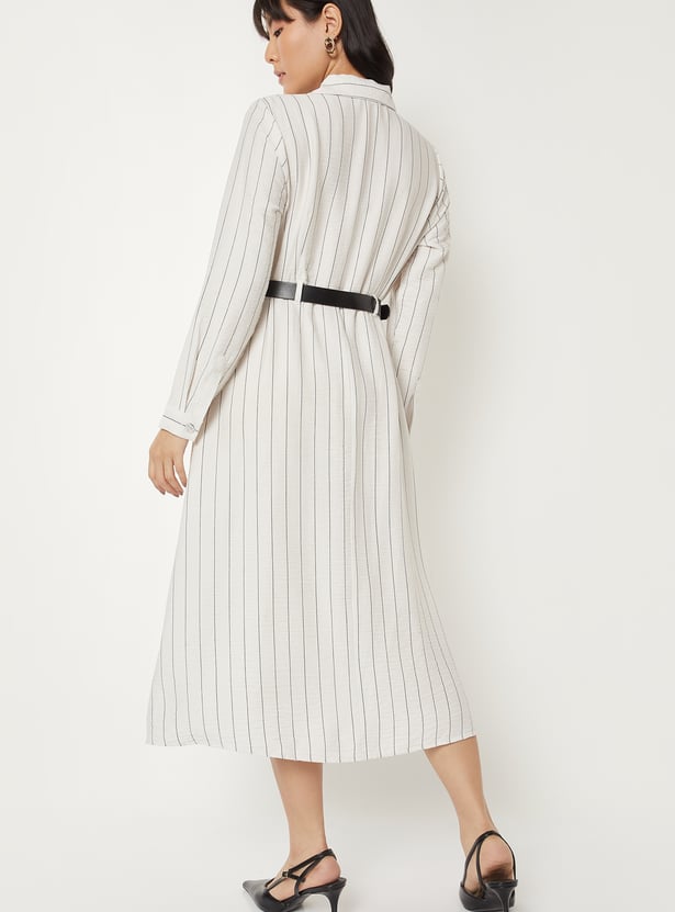 Women Solid Shirt Dress with Belt