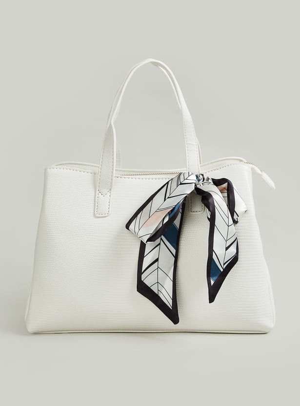 Women Textured Handheld Bag with Scarf Detail
