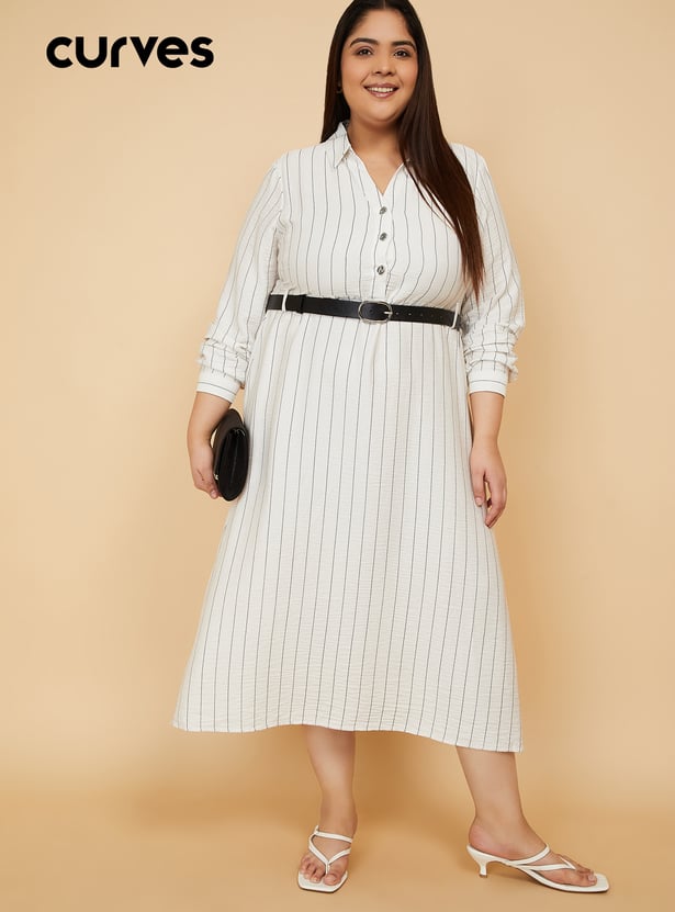 Women Striped Shirt Dress with Belt