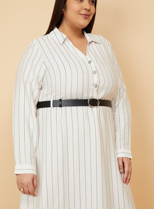 Women Striped Shirt Dress with Belt