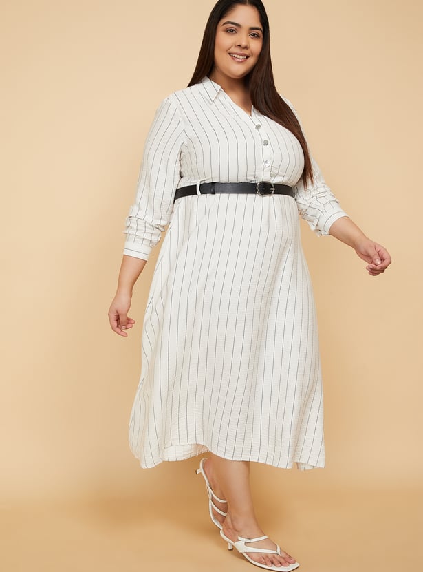 Women Striped Shirt Dress with Belt