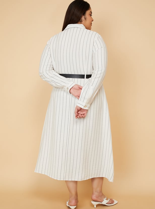 Women Striped Shirt Dress with Belt