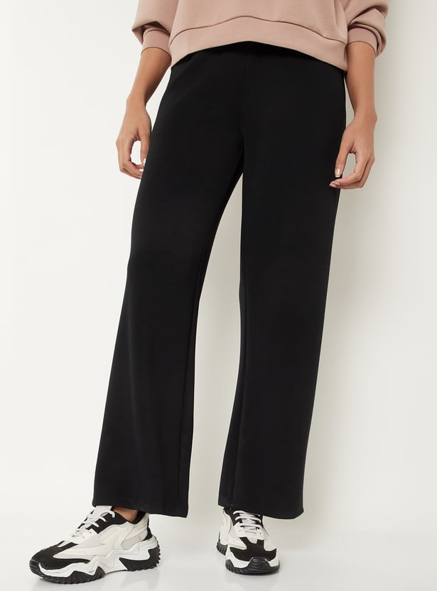 Women Solid Wide Leg Sports Track Pants