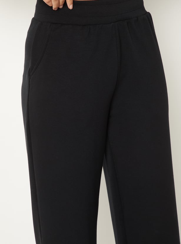 Women Solid Wide Leg Sports Track Pants