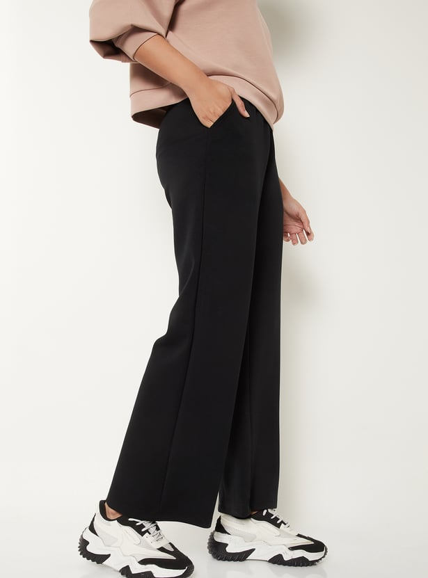 Women Solid Wide Leg Sports Track Pants