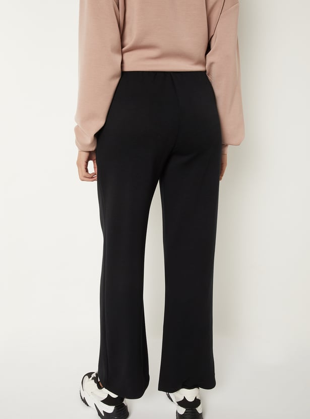 Women Solid Wide Leg Sports Track Pants